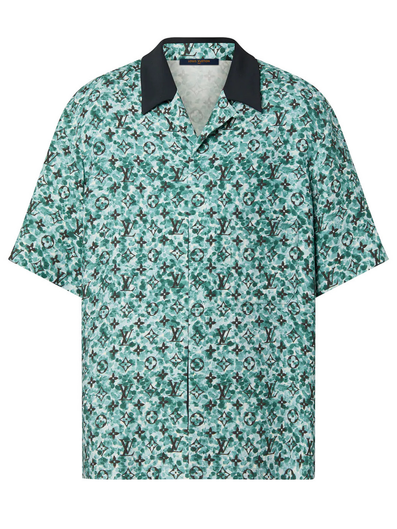 LOUIS VUITTON MONOGRAM POINTILLISM SHORT SLEEVED CREPE SHIRT GREEN