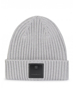 GIVENCHY PATCH LOGO RIBBED BEANIE GREY