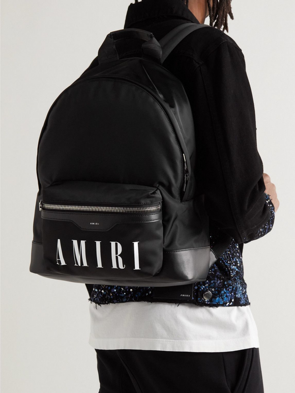 AMIRI CLASSIC LOGO LEATHER TRIMMED NYLON BACKPACK BLACK