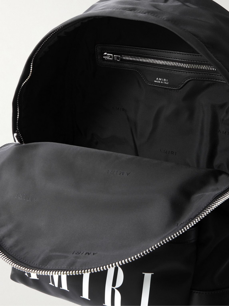 AMIRI CLASSIC LOGO LEATHER TRIMMED NYLON BACKPACK BLACK