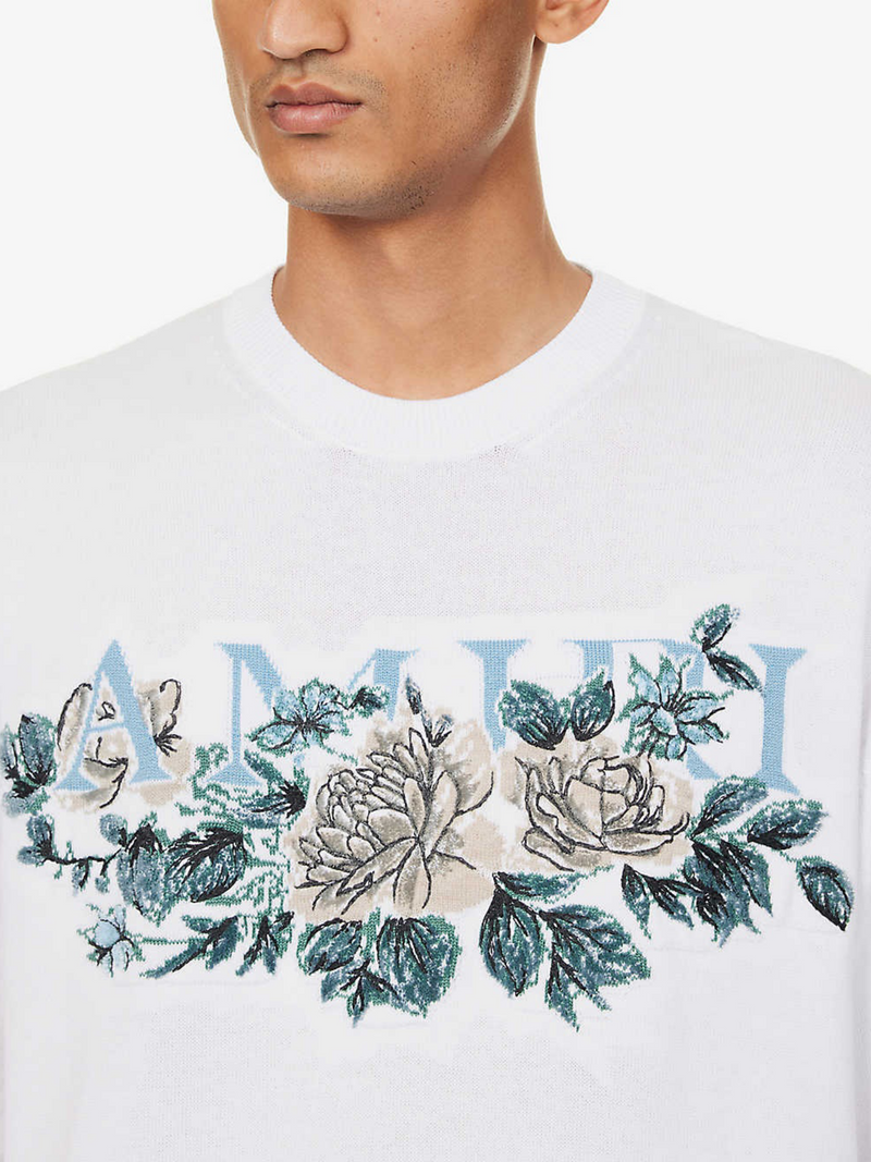 AMIRI FLORAL LOGO KNITTED TEE WHITE