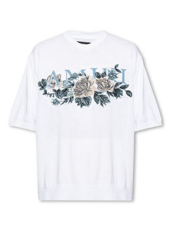 AMIRI FLORAL LOGO KNITTED TEE WHITE