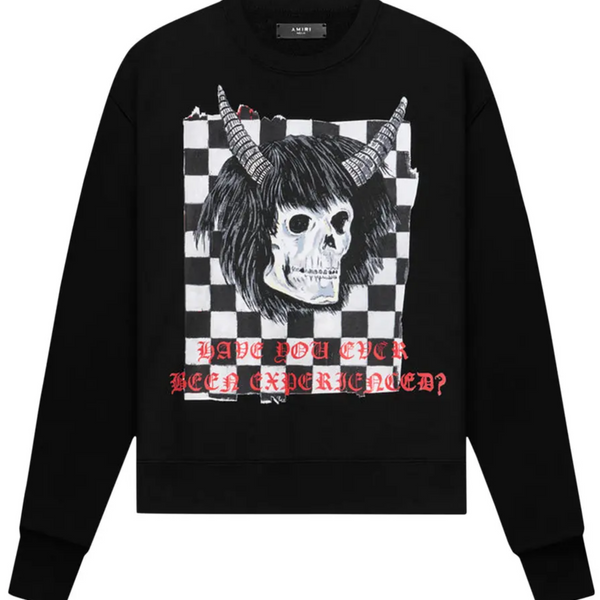 AMIRI X WES LANG CHECKER SKULL CREW NECK SWEATER BLACK – Notorious