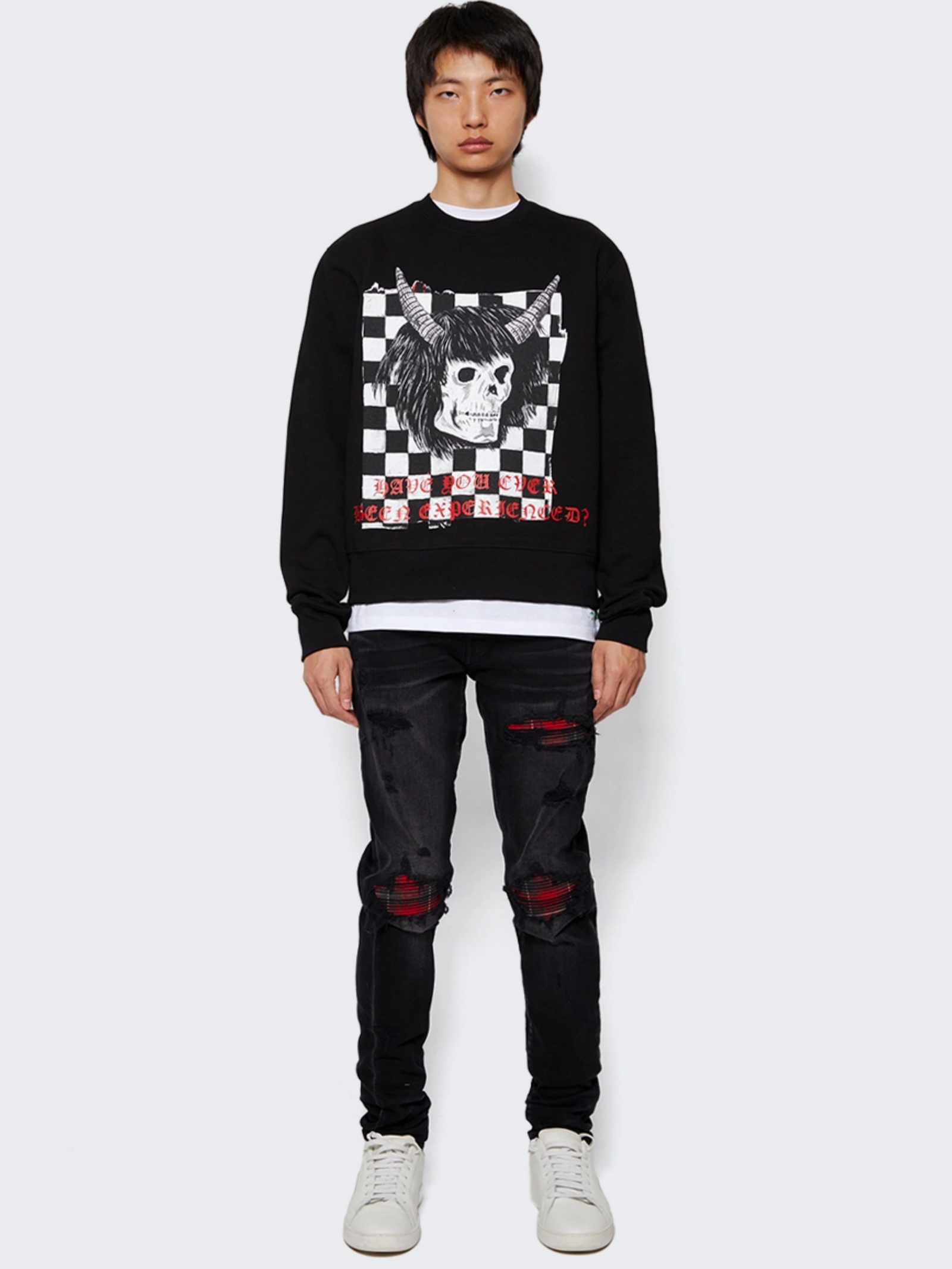 AMIRI X WES LANG CHECKER SKULL CREW NECK SWEATER BLACK – Notorious 
