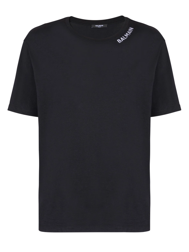 BALMAIN NECKLINE LOGO TEE BLACK