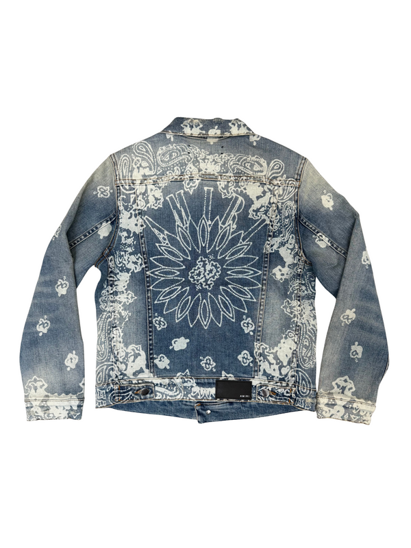 AMIRI KIDS BLEACH BANDANA TRUCKER JACKET CLAY INDIGO