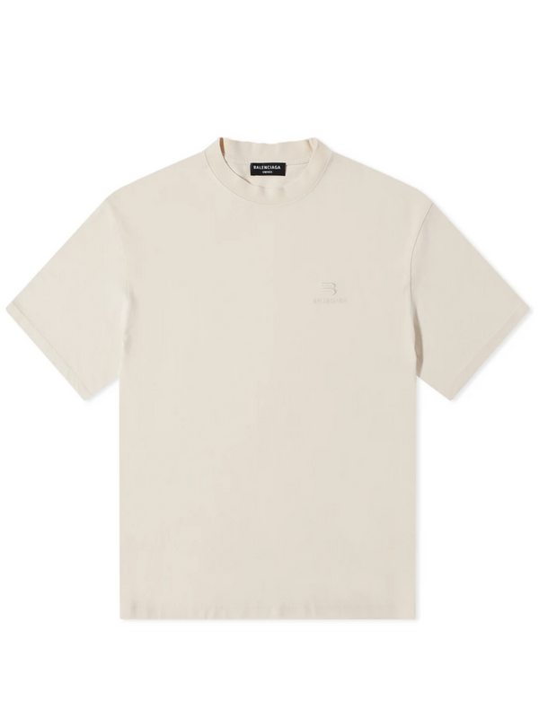 BALENCIAGA WASHED MONOGRAM LOGO TEE CHALKY WHITE