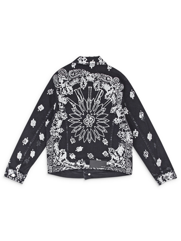 AMIRI KIDS BLEACH BANDANA TRUCKER JACKET BLACK