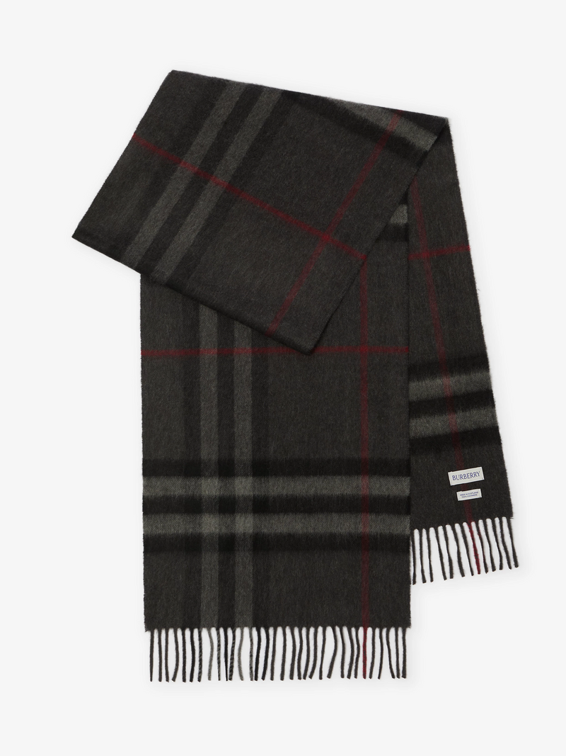 BURBERRY CHECK CASHMERE SCARF CHARCOAL