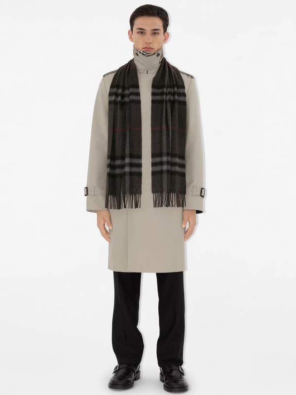 BURBERRY CHECK CASHMERE SCARF CHARCOAL