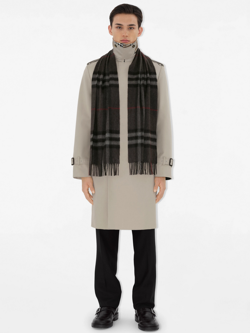 BURBERRY CHECK CASHMERE SCARF CHARCOAL