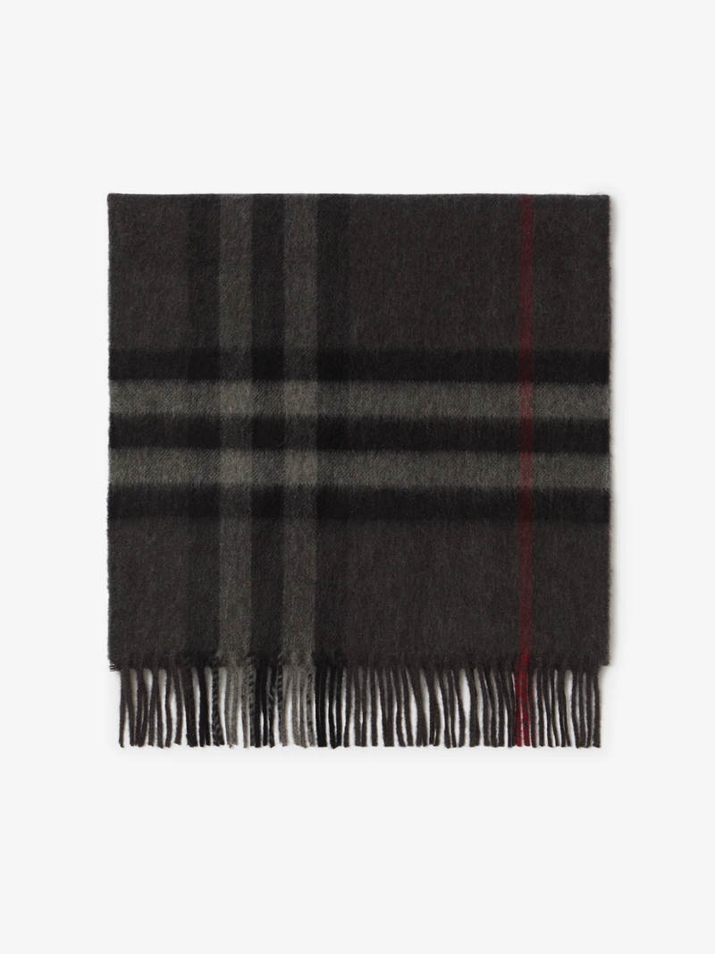 BURBERRY CHECK CASHMERE SCARF CHARCOAL