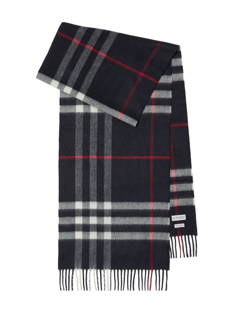 BURBERRY CHECK CASHMERE SCARF NAVY