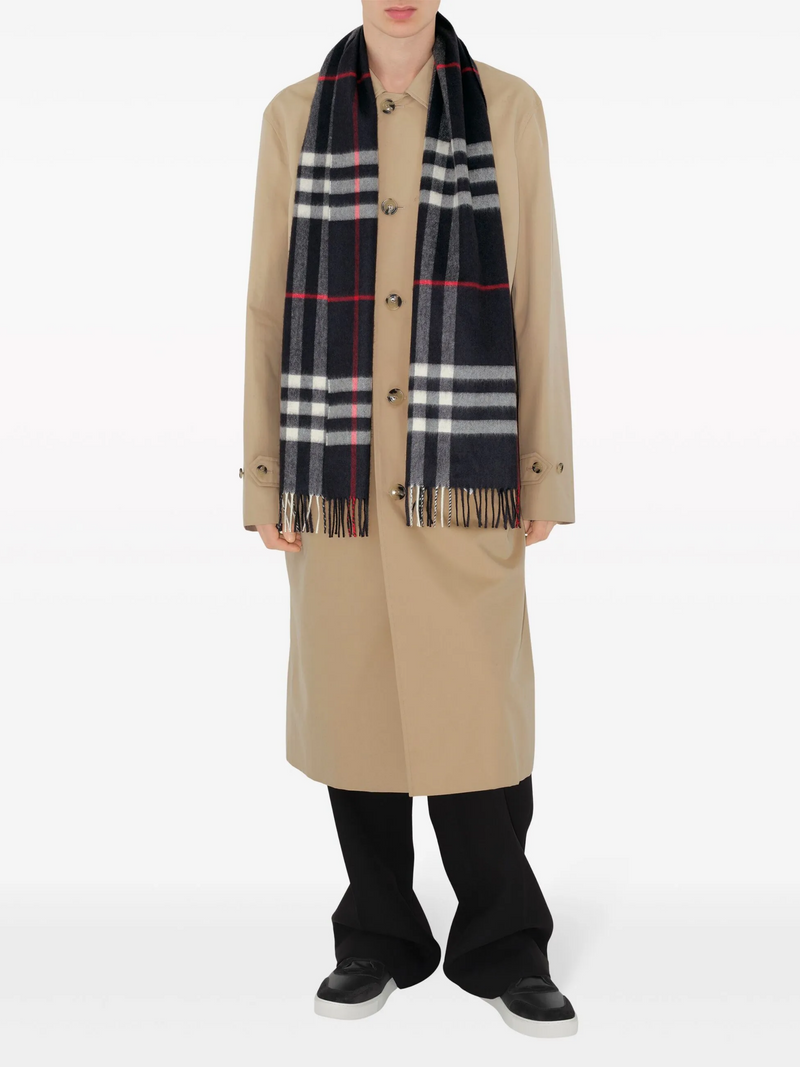 BURBERRY CHECK CASHMERE SCARF NAVY