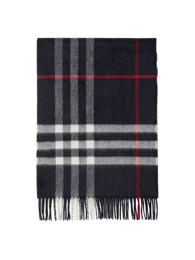 BURBERRY CHECK CASHMERE SCARF NAVY