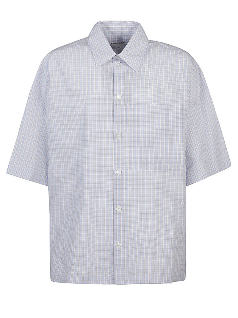 BOTTEGA VENETA BV EMBROIDERED CHECK OVERSHIRT LIGHT BLUE