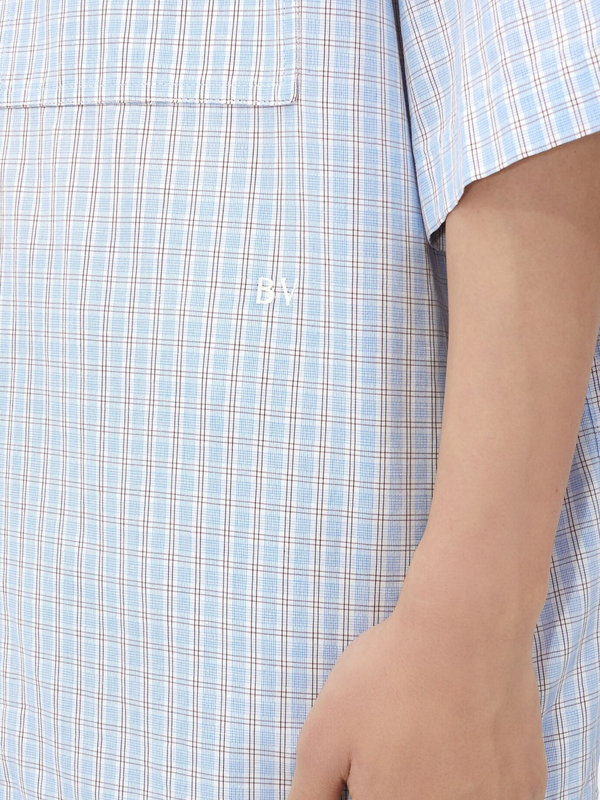 BOTTEGA VENETA BV EMBROIDERED CHECK OVERSHIRT LIGHT BLUE