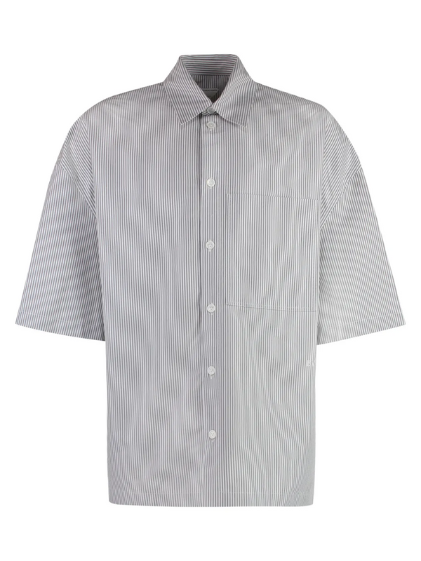 BOTTEGA VENETA BV EMBROIDERED STRIPED OVERSHIRT GREY / WHITE
