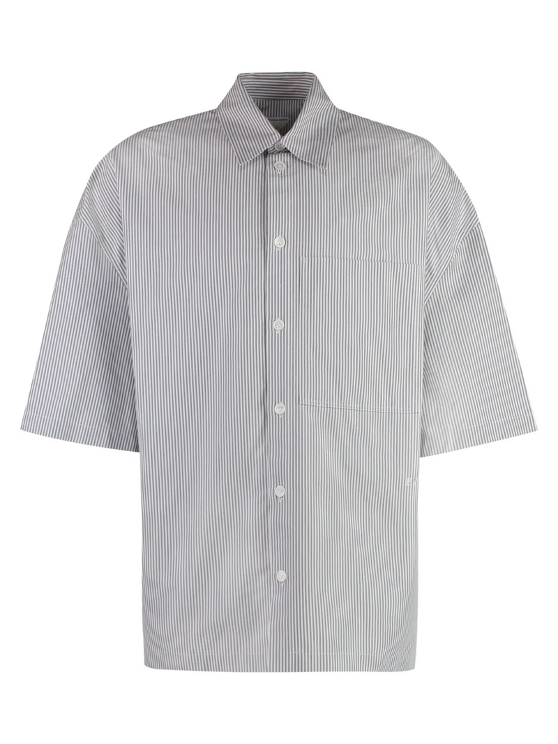 BOTTEGA VENETA BV EMBROIDERED STRIPED OVERSHIRT GREY / WHITE