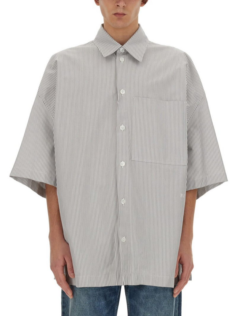 BOTTEGA VENETA BV EMBROIDERED STRIPED OVERSHIRT GREY / WHITE