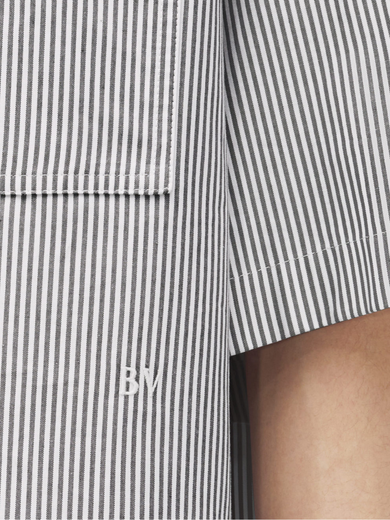 BOTTEGA VENETA BV EMBROIDERED STRIPED OVERSHIRT GREY / WHITE