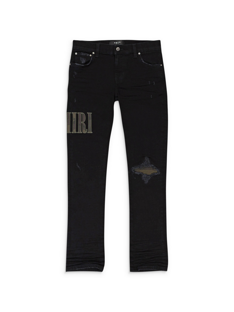 AMIRI KIDS CAMO APPLIQUE DENIM JEANS BLACK