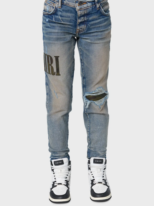AMIRI KIDS CAMO APPLIQUE DENIM JEANS CLAY INDIGO