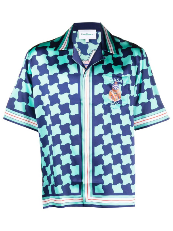 CASABLANCA POOL TILE SILK SHIRT BLUE