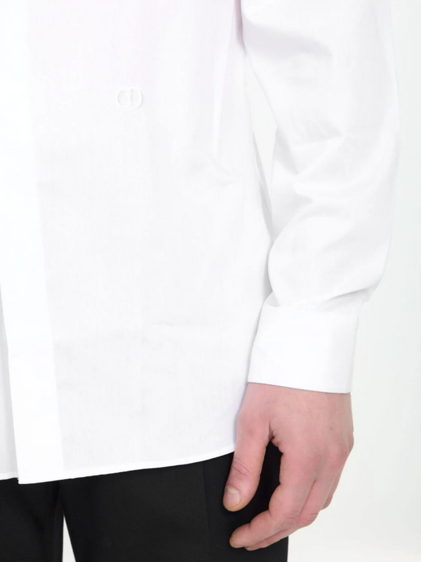 DIOR CD ICON EMBROIDERED LOGO LONG SLEEVE SHIRT WHITE