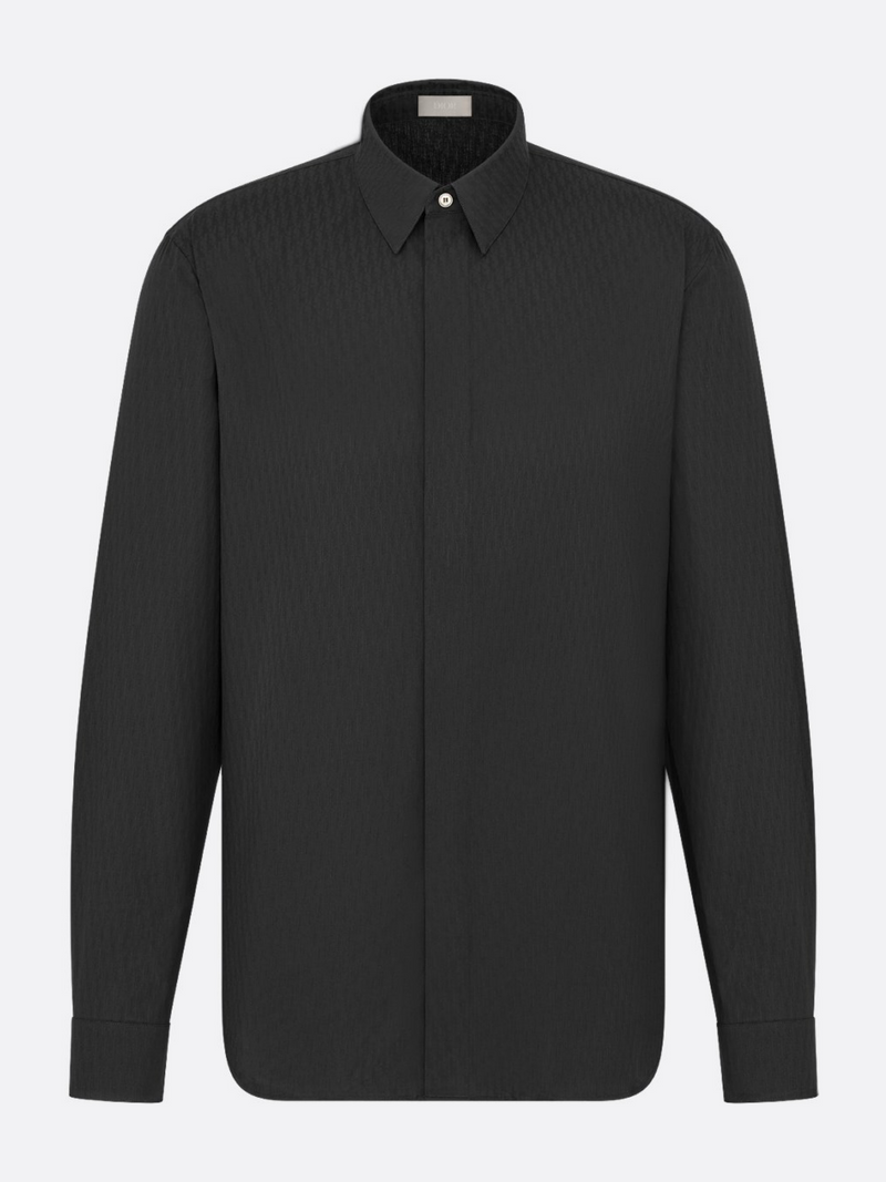 dior black dress shirt Dior Navy Blue Logo Jacquard Silk Button Front Short Sleeve Shirt L Dior