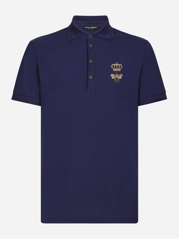 DOLCE & GABBANA BEE CROWN POLO SHIRT NAVY