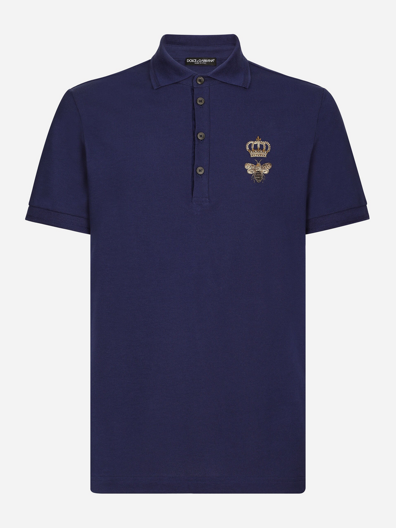 DOLCE & GABBANA BEE CROWN POLO SHIRT NAVY