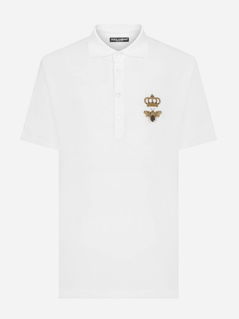 DOLCE & GABBANA BEE CROWN POLO SHIRT WHITE