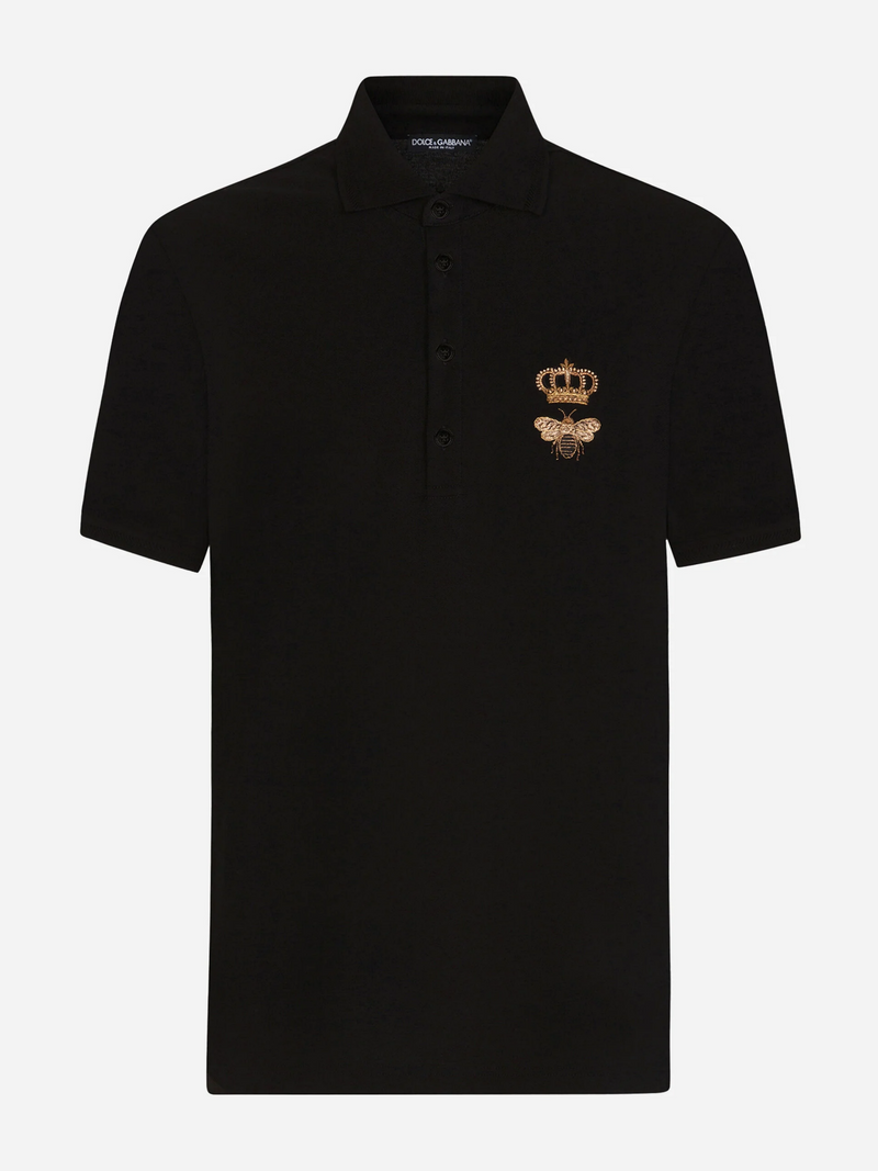 DOLCE & GABBANA BEE CROWN POLO SHIRT BLACK