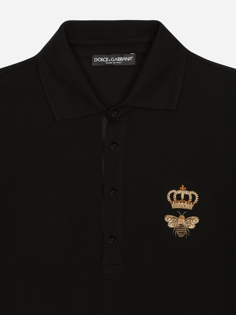 DOLCE & GABBANA BEE CROWN POLO SHIRT BLACK