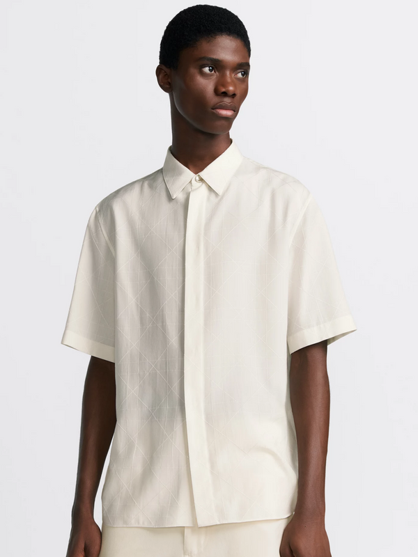 DIOR CANNAGE SHORT SLEEVE SILK BLEND SHIRT WHITE