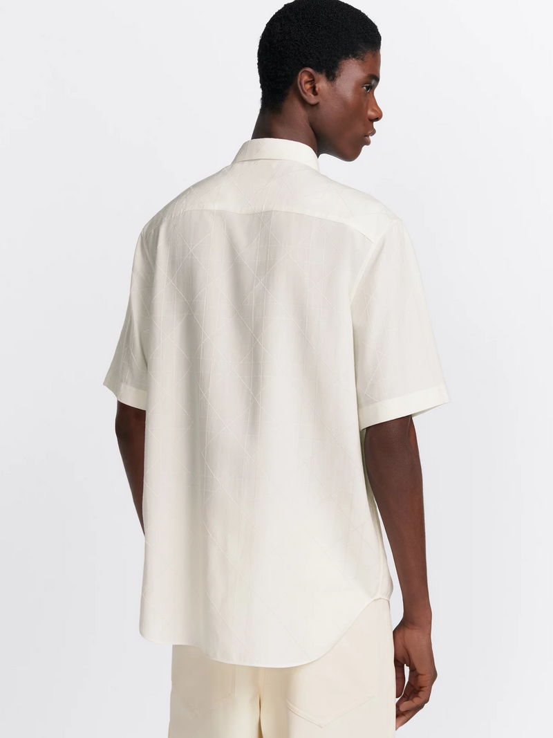 DIOR CANNAGE SHORT SLEEVE SILK BLEND SHIRT WHITE
