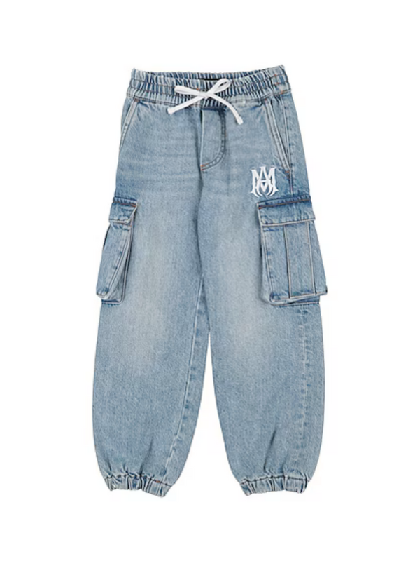 AMIRI KIDS DENIM CARGO JOGGERS LIGHT DENIM