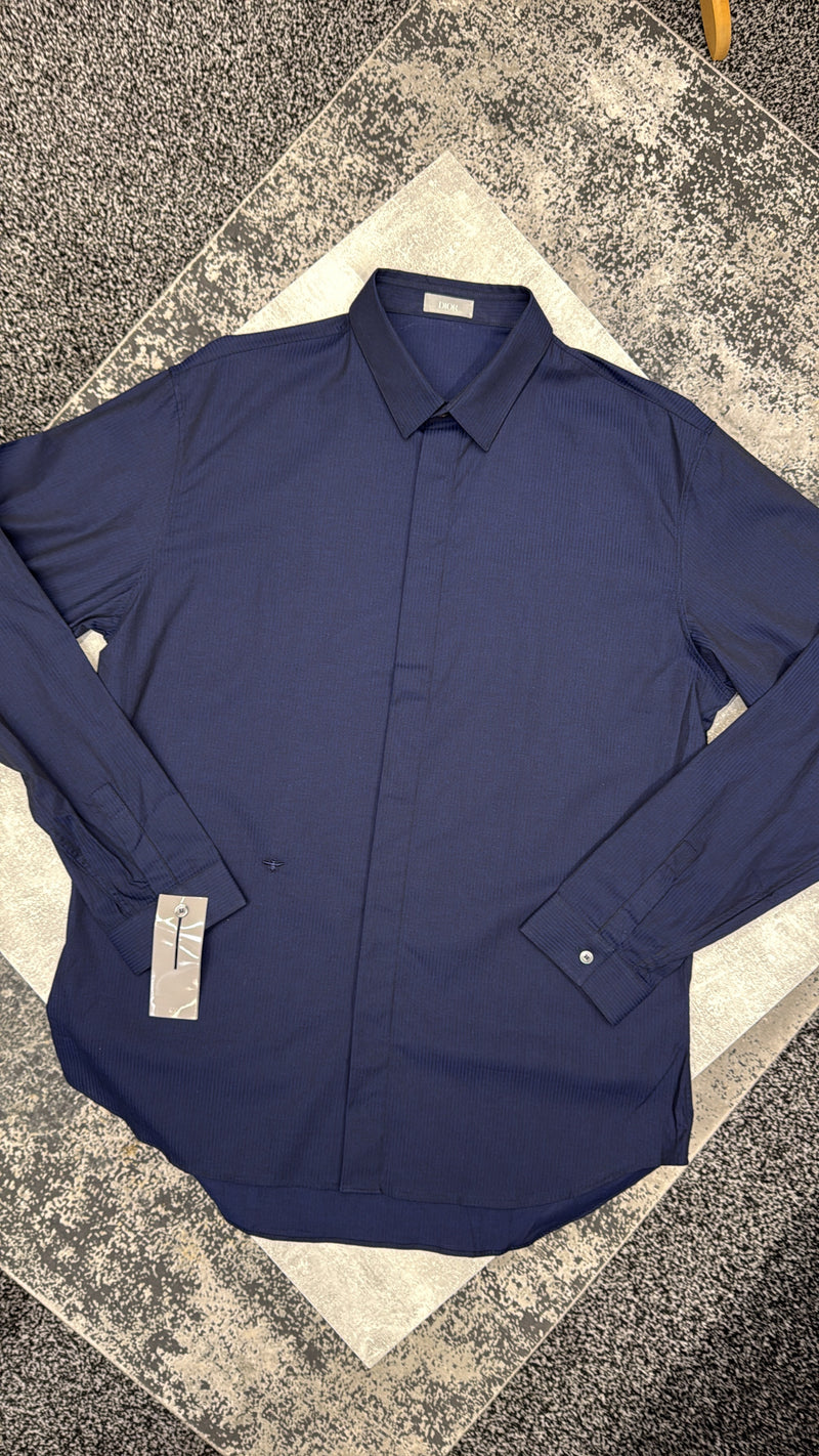 DIOR SHIRT WITH BEE EMBROIDERY NAVY STRIPED