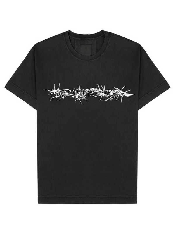 GIVENCHY BARBED WIRE RAISED LOGO TEE CHARCOAL BLACK
