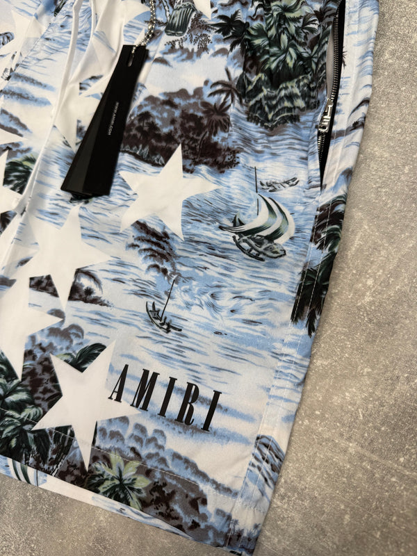 AMIRI TROPICAL STAR SWIM SHORTS BLUE