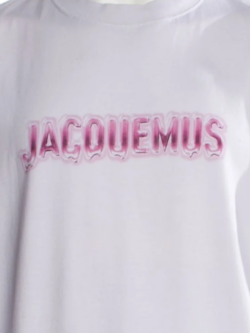 JACQUEMUS PINK DRIP LOGO L/S TEE WHITE