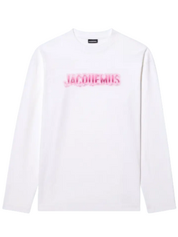 JACQUEMUS PINK DRIP LOGO L/S TEE WHITE