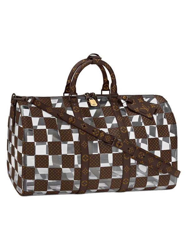 LOUIS VUITTON KEEPALL BANDOULIÈRE 50 MONOGRAM CHESS BROWN/CLEAR