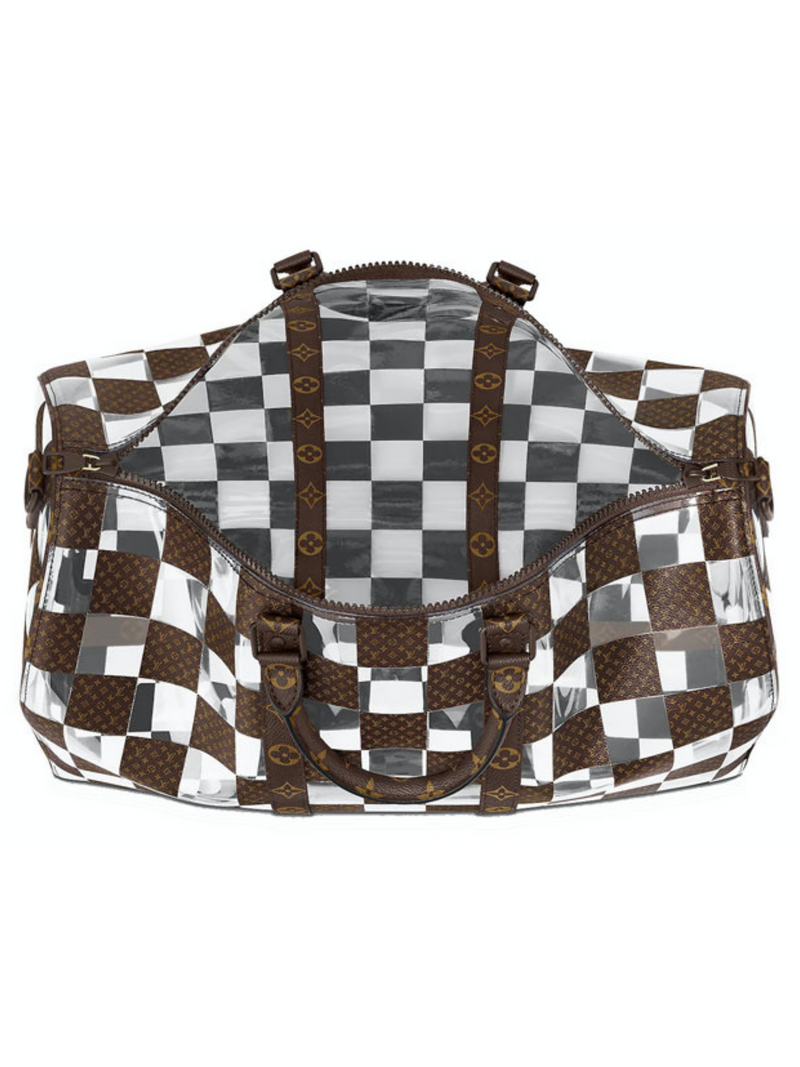 LOUIS VUITTON KEEPALL BANDOULIÈRE 50 MONOGRAM CHESS BROWN/CLEAR