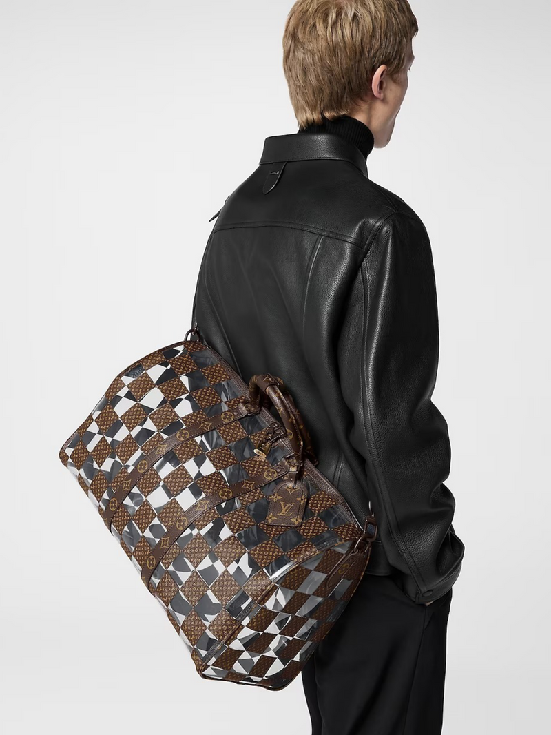 LOUIS VUITTON KEEPALL BANDOULIÈRE 50 MONOGRAM CHESS BROWN/CLEAR