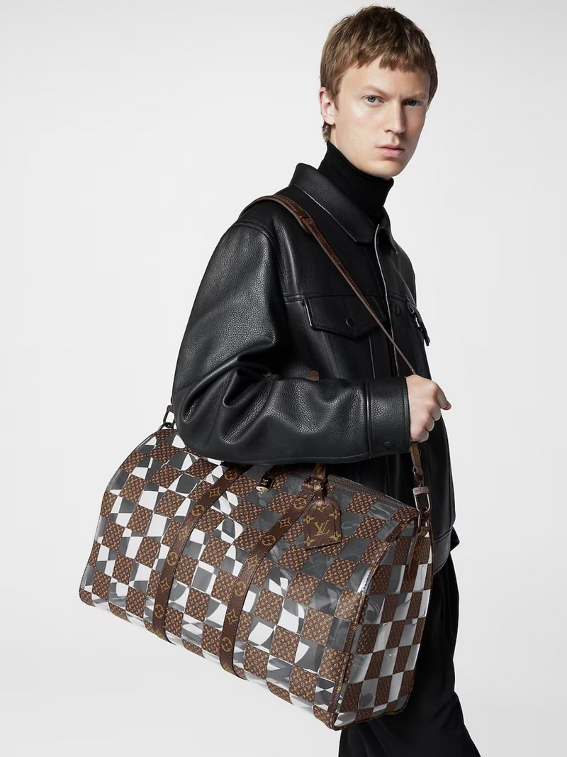 LOUIS VUITTON KEEPALL BANDOULIÈRE 50 MONOGRAM CHESS BROWN/CLEAR