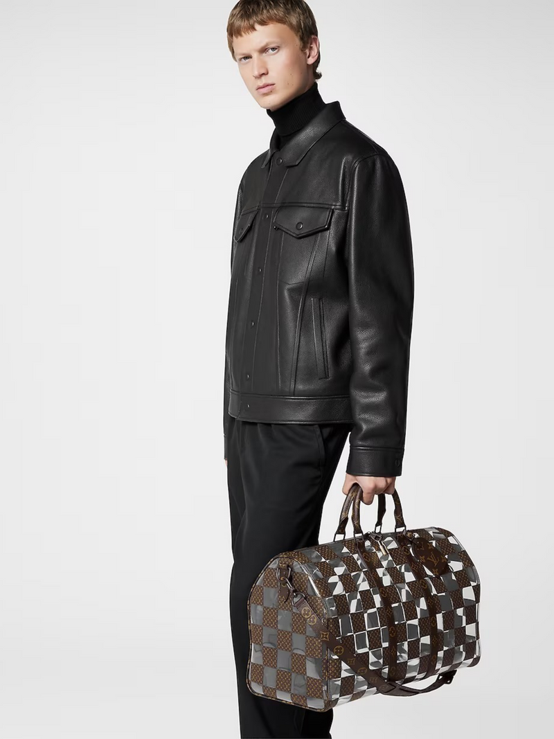 LOUIS VUITTON KEEPALL BANDOULIÈRE 50 MONOGRAM CHESS BROWN/CLEAR