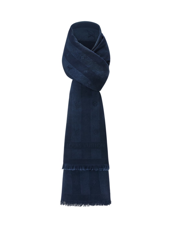 LOUIS VUITTON STRIPY MONOGRAM SCARF NAVY