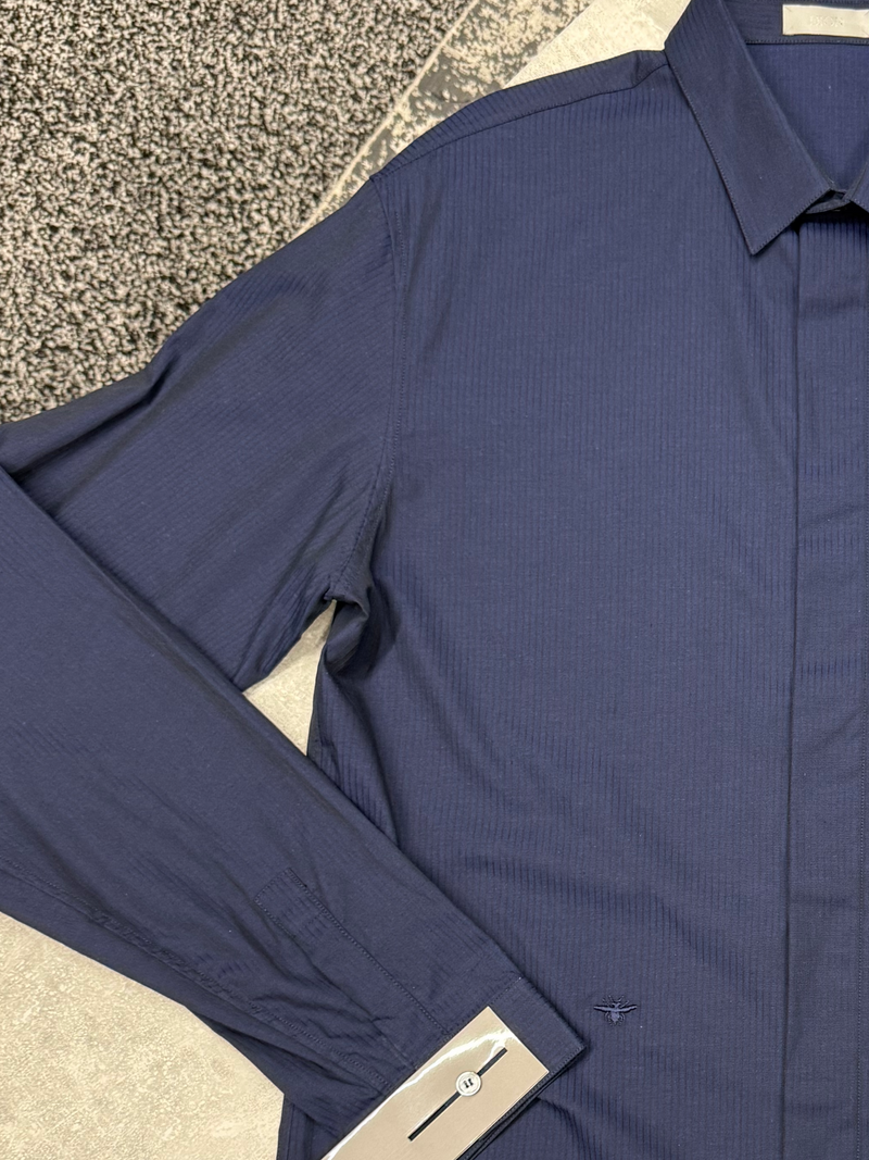 DIOR SHIRT WITH BEE EMBROIDERY NAVY STRIPED